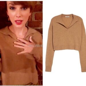Reformation Camel Tan Cashmere V Polo Neck Cropped Sweater Sz. S